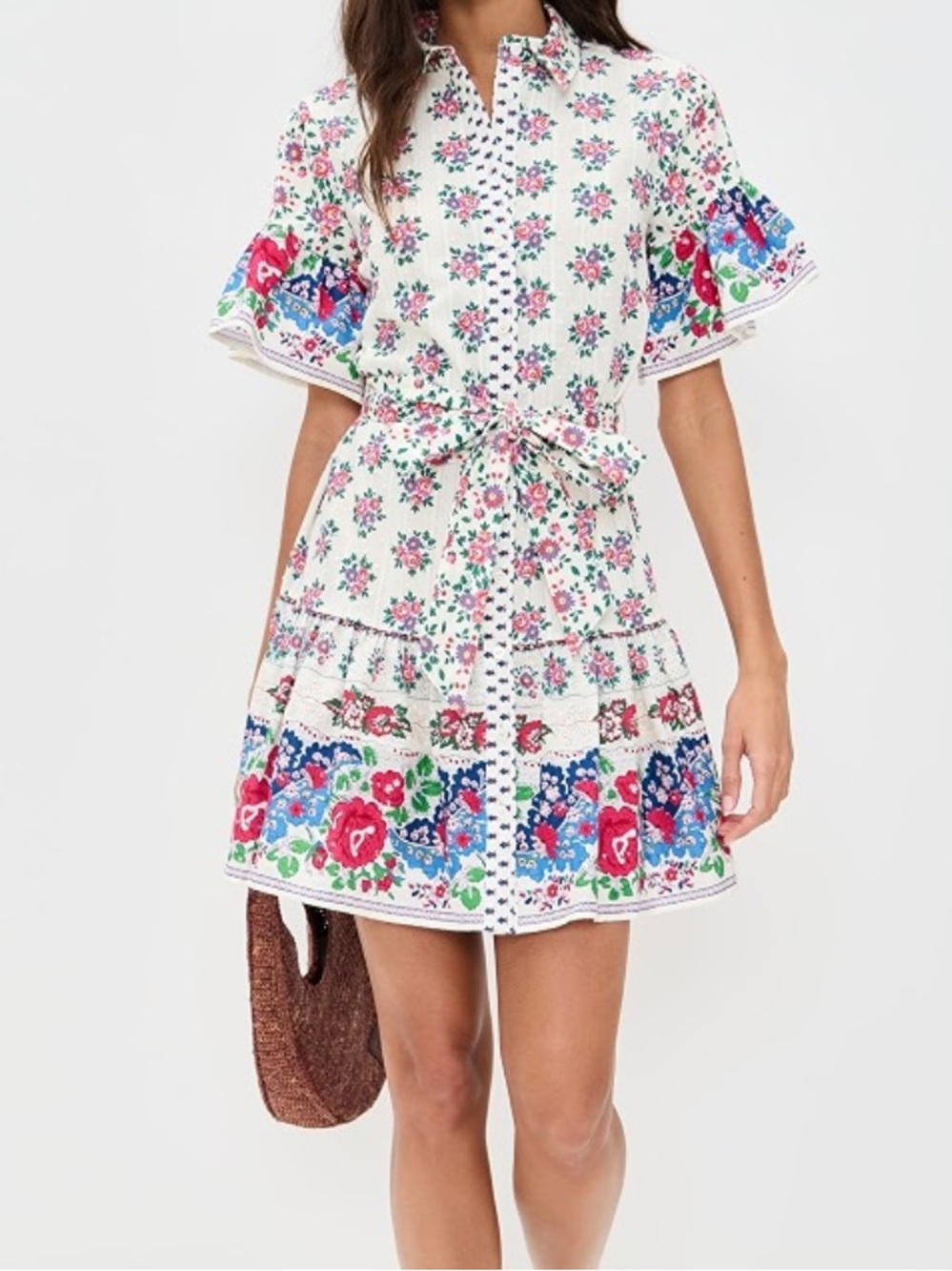 Shoshanna Lima Flounce Floral-Print Cotton Mini Dress Large